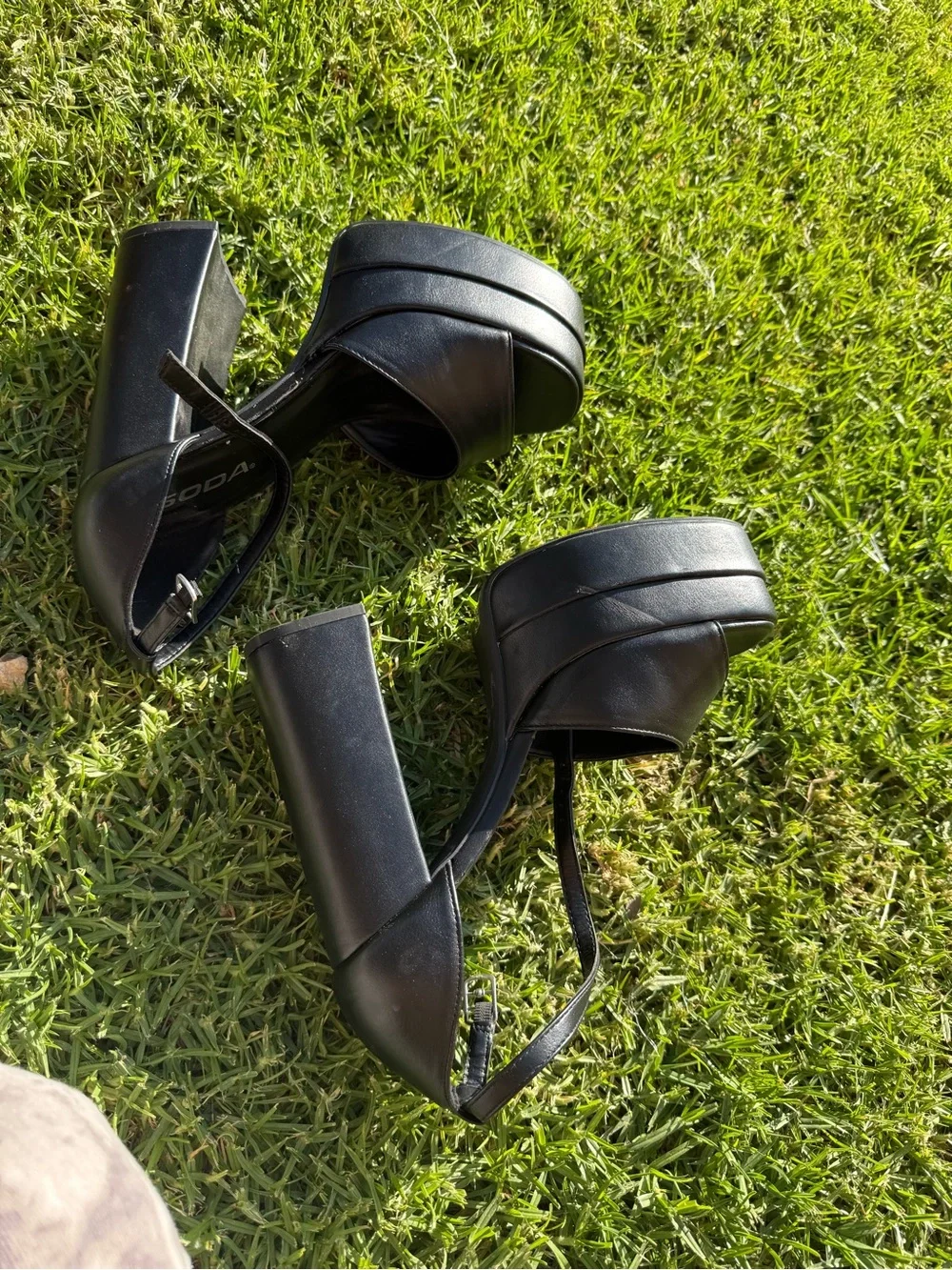 Soda Black Platform Block Heel Sandals
